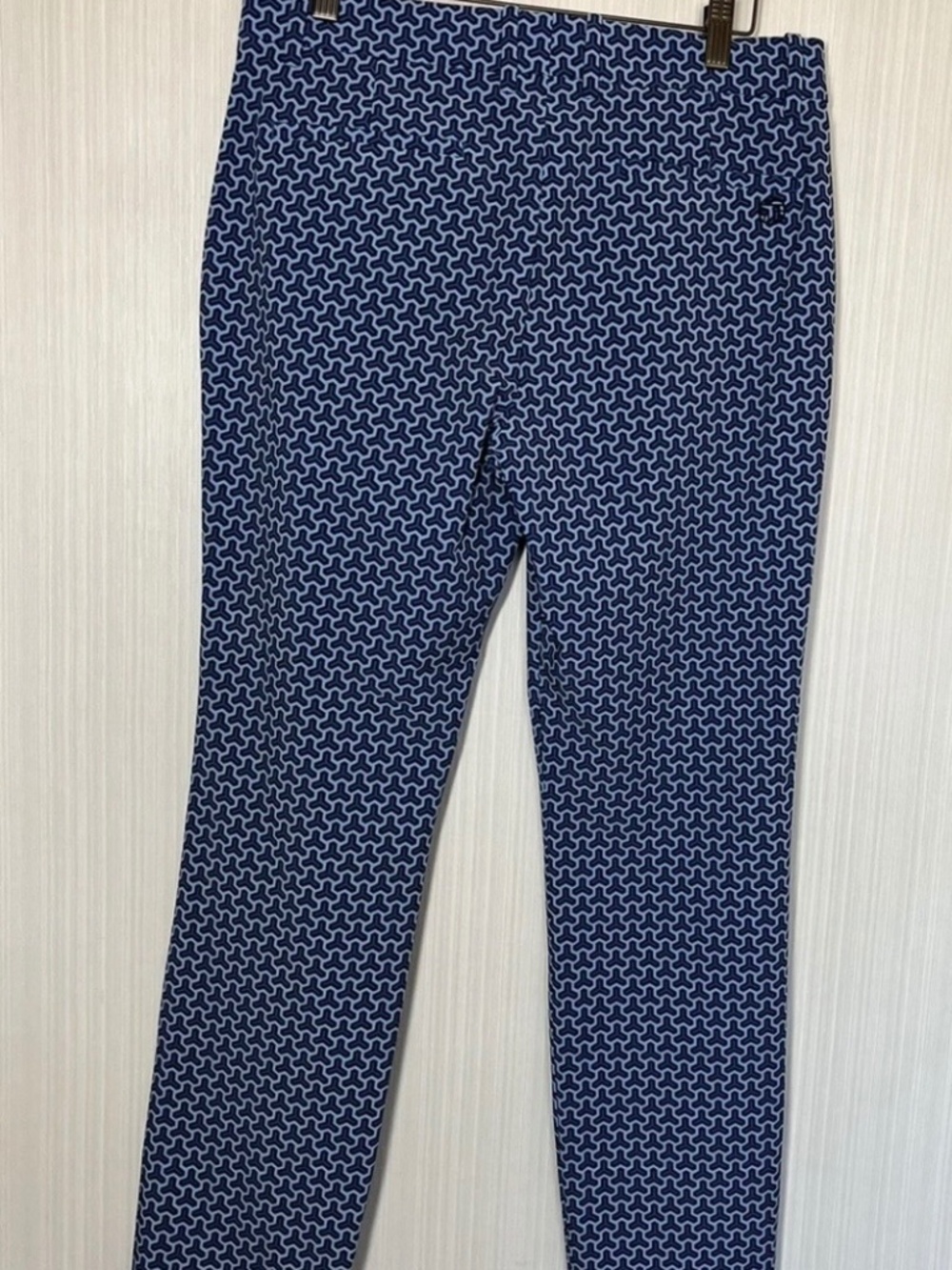 Tory Burch Sport Blue Patterned stitch front seam Straight Leg Pants SZ 12